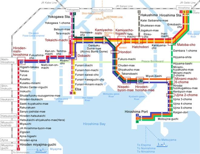 Mapa hiroshimako tranbia